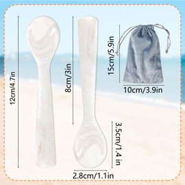 Ruksifg 4.7 Inches Longer Length of Caviar Spoons Mother of Pearl Spoon Hand Craft Small Spoon for Caviar,Coffee,Salt,Jam,Spices,Restaurant Serving Spoons(2 Pieces)