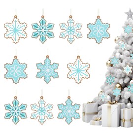 Whaline 20Pcs Winter Hanging Ornaments Blue Gingerbread Snowflake Ornaments with Ropes Christmas Silicone Tree Pendants Wall Decoration for Xmas Winter Wonderland Craft Home Party Backdrop Supplies