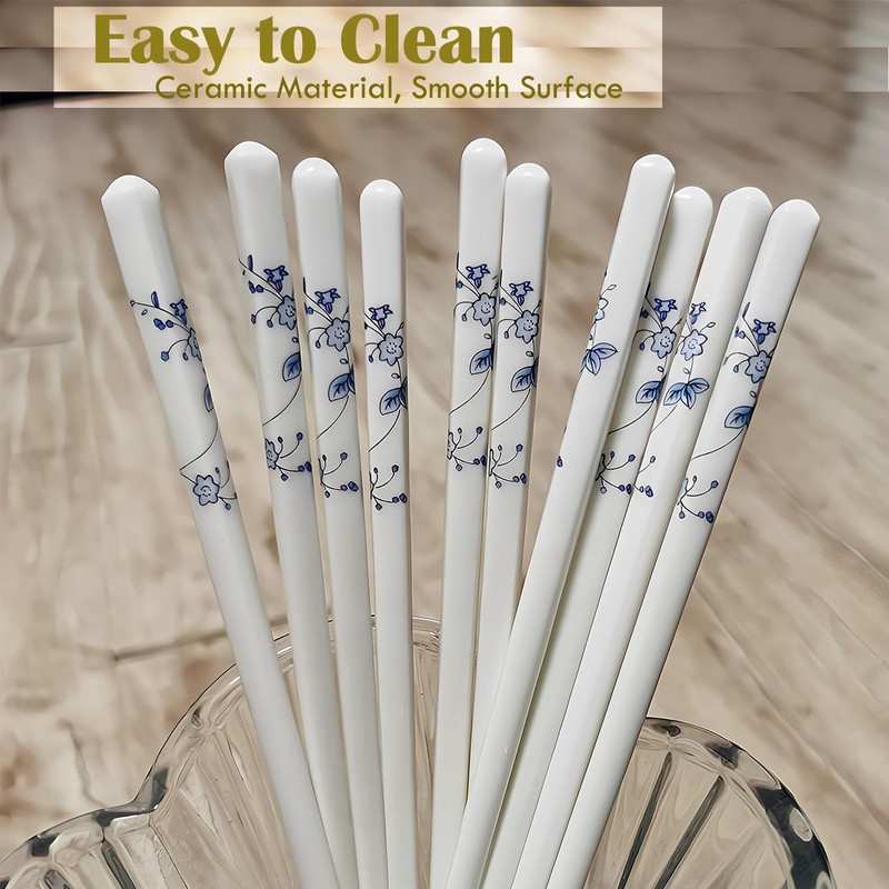 Chopsticks Reusable 5 Pairs Ceramic Chopsticks Dishwasher safe Blue chopsticks