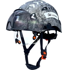 SAFEBUILDER Industrial Safety Helmet with Visor ABS Hard Hat with Visor Adjustable Ventilation Hardhats Construction Head Protection ANSI Z89.1 (GangMu Helmet with Clear Tinted Visor)