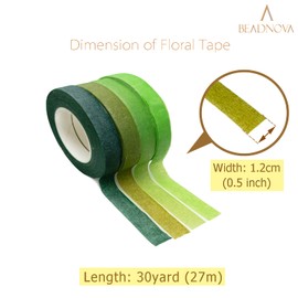 BEADNOVA Floral Tape 1/2inch Mix Green Flower Tape for Bouquets Floral Arranging Stem Wrap Craft (4 Colors Mix, Total 120yards)