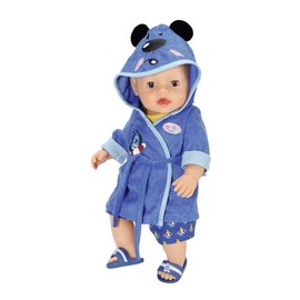 BABY born Zapf Creation 830499 Bath Deluxe Bathrobe 43 cm Doll Clothes Set Consisting of Blue Doll's Bathrobe, Shirt, Shorts and Shoes, Multi-Coloured