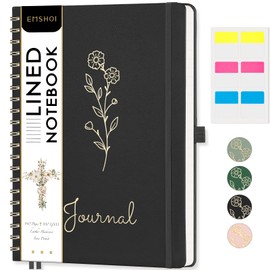 EMSHOI Lined Spiral Journal Notebook, 100GSM Thick Paper, College Ruled Notebook, Hardcover Leather Journals for Women Men Work Writing Note Taking Bible Study, Large A4(8.27"x11.2") - Black