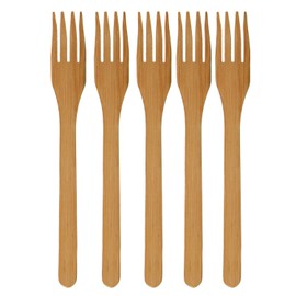BambooMN Premium Solid Bamboo Dinner Fork 8" - All Natural Reusable Dinnerware - 10 pcs
