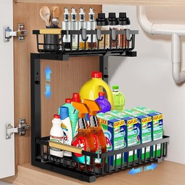 Under Sink Organizer and Storage, 2 Tier Pull Out Cabinet Organizer Slide Out Sink Shelf Cabinet Storage Shelves, Under Sink Storage for Kitchen Bathroom Cabinet - size: 1 Pack