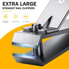 BEZOX Straight Blade Toe Nail Clippers for Thick Nails - Nails Clipper for Men Toenails Clipper for Seniors, Heavy Duty Stainless Steel Fingernail Clippers for Women, Thick Toenails Tool - Silver