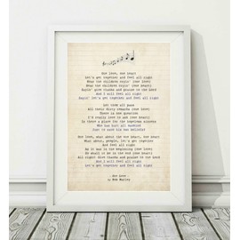 Bob Marley - One Love - Song Lyric Art Poster Print (UNFRAMED) - Sizes A4 (29.7 x 21cm) and A3 (42 x 29.7cm) (A4)
