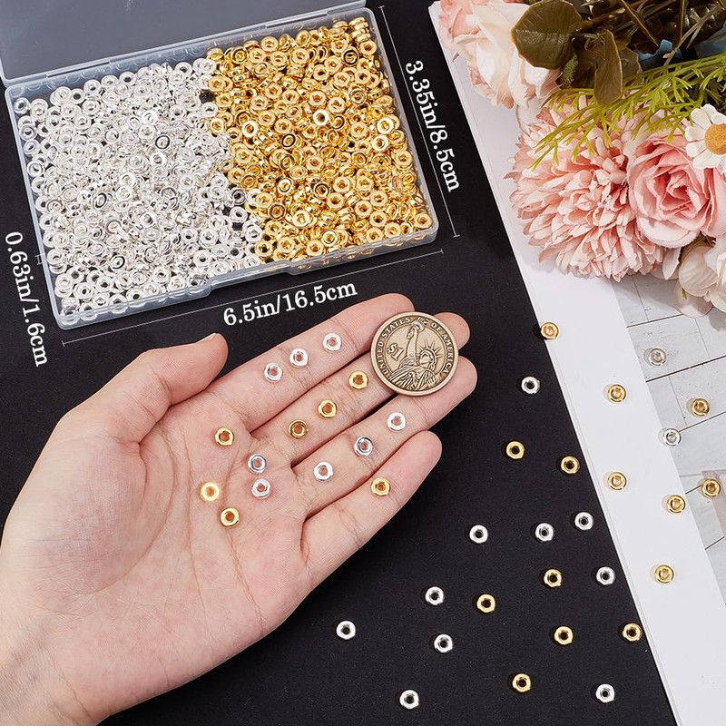 SOFPLATE 1 Box 1500Pcs 6mm Flat Round Silver Spacer Beads