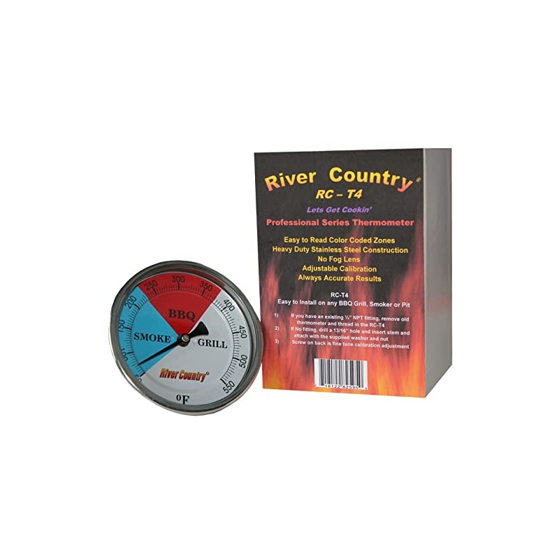 River Country 4" dial Adjustable BBQ, Grill, Smoker Thermometer Temperature
