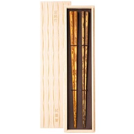 Hashikura Matsukan S-12176 Kyoto Kiyomizu Meishi Bamboo Chopsticks Couple Chopsticks Premium Natural Bamboo Pair Set, 9.4 inches (24 cm), Octagonal, Wipe Lacquer, Drawing, Vermilion, Black, Made in
