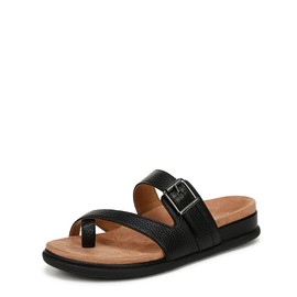 VIONIC Women's Carmela Thongs Flip-Flop, Black Leather, 7 Wide