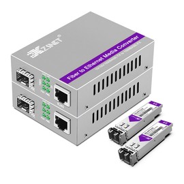 A Pair of 1.25G/s Gigabit Multi-Mode Dual LC Fiber to Ethernet RJ45 Media Converter for 10/100/1000Base-Tx to 1000Base-SX (with 2PCS SFP to LC Module), 850nm, MMF, up to 550-m