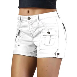 Flamingals Women's Cargo Shorts Mid Waist Trendy Summer Hiking Shorts with Flat Pocket for Women White S