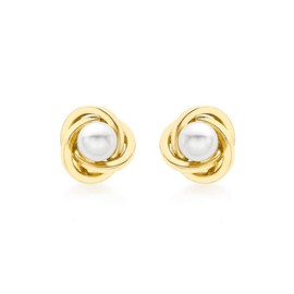 Carissima Gold Women's 9ct Yellow Gold 8mm Knot and Pearl Stud Earrings