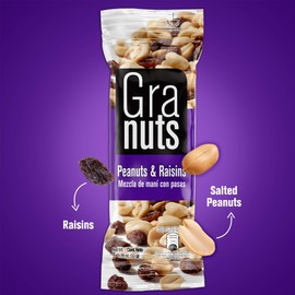 Granuts Peanuts & Raisins | Classic, Savory Flavors | Salty Peanuts | Sweet Raisins | On-the-Go Snack | 1.76 Oz (12 Inner Packs)