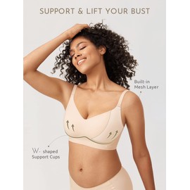 MELIWOO Women's Wireless Bras Comfortable Bralette No Underwire Seamless Bra Invisible Padded Support Smoothing Beige 36C