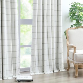 Vision Home Sage Green Plaid Linen Pinch Pleated Full Blackout Curtains Checkered Thermal Insulated Window Panels 90 inch for Bedroom Living Room Darkening Rustic Pleat Drapes with Hooks 40" Wx90 Lx2