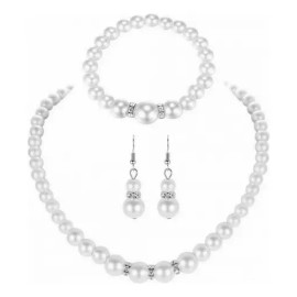 Collar Y Cadenas Dijes Joyeria Perlas Aretes Mujer Set De 4