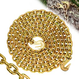 3/8" Tow Chain - G80 Trailer Safety Chain with G70 Clevis Grab Hooks for Logging|25FT Heavy Duty Chain Wll 7100 Lbs|Tie Down Chain Binders for Towing Truck Binding Accessories and Transporting