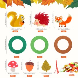 Tikplus Autumn Craft Set Children, 3 Pieces Felt Autumn Wreath Craft Set, Hedgehog Fox Creative Sets for Crafts, Creative Crafts Pendant for Autumn Time Boys Girls Children's Birthday Party