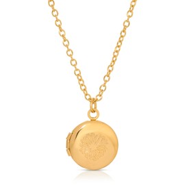 Lucky Feather Photo Locket Necklace - 14K Gold Plated Small Round Picture Locket for Women - Heart, Butterfly, Moon Engraving on 16-18" Adjustable Chain - Ideal Gifts for Women and Teenagers