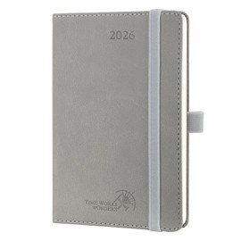 POPRUN Calendar 2026 Small 16 x 10.5 cm (Jan.2026-Dec.2026) - Pocket Calendar 2026 Small Soft Cover with PU Leather - Diary 1 Week 2 Pages with Pen Loop - Grey