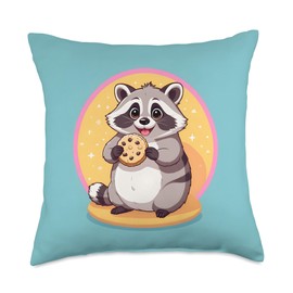 Chubby Fat Raccoon Racoon Cookie Funny Animal Design Print Throw Pillow