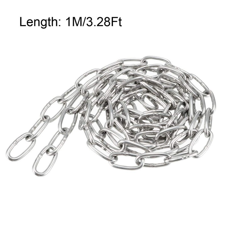 sourcing map Stainless Steel 304 Hardened Proof Coil Chain 1m