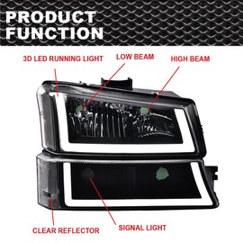 CNNELL LED Bumper Headlight Assembly Compatible with 2003-2006 Chevy Avalanche Silverado 1500 2500 3500 Driver and Passenger Side Front Headlamps Clear lens Black Housing Clear Reflector