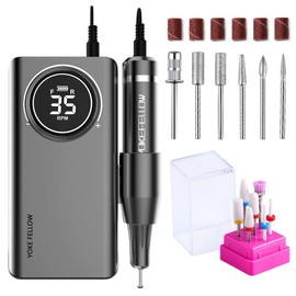 YOKE FELLOW Rechargeable Nail Drill - 35000 RPM Nail Drill Machine Nail File with 12 Nail Drill Bits for Manicure Pedicure Drill for Nails Salon Home Use
