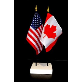 1 American & 1 Canada Flag Set American Made Rayon 4x6 inch Office and Little Hand Waving Flags Includes a 2-Hole White Base