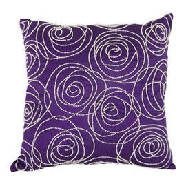 Benjara Designer Faux Silk Cotton Pillow with Pearl Beads, Purple and Silver.