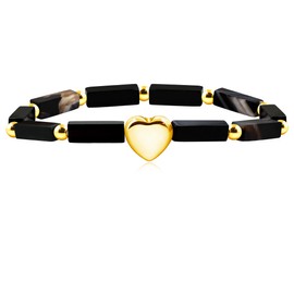 Mayfaith Black Agate Cuboid Beaded Elastic Love Bracelet, Crystal Jade To A Woman's Wife Anniversary Jewelry Gift