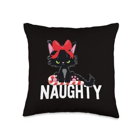 Unique Christmas Apparel Gifts by ADS Xmas Cat Holiday Candy Cane Kids Naughty Christmas Throw Pillow, 16x16, Multicolor