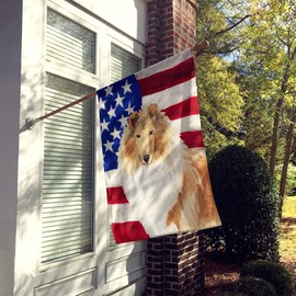 Caroline's Treasures CK1719CHF Patriotic USA Rough Collie House Flag Large Porch Sleeve Pole Decorative Outside Yard Banner Artwork Wall Hanging, Polyester, House Size, Multicolor