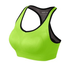 Match Womens Sports Bra Wirefree Seamless Padded Racerback Yoga Bra for Workout Gym Activewear with Removable Pads #001(Bright Green,XL)
