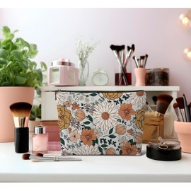 Dejfel Vintage Floral Leather Travel Makeup Bag,Floral Cosmetic Bag Makeup Zipper Pouch Bag Gifts for Women,Travel Waterproof Toiletry Bag Accessories Organizer Gifts,Small Makeup Bag