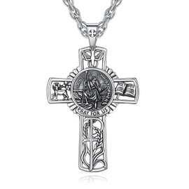 CELESTIA Cross Pendant Saint Christopher Archangel Michael Three Kings Crucifix Necklace Silver 925 Christian Jewellery Gifts Women Men, Sterling Silver, No Gemstone