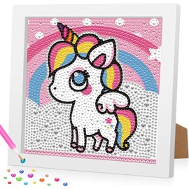 hkejoi Diamond Painting Kits for Kids with Frame-Cartoon Diamond Art for Kids,Gem Art Kits for Kids Crystal Arts and Crafts for Kids Ages 4-12 Home Wall Decoration 7X7 inch