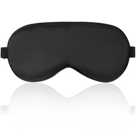Sleep Mask Night Cover Eye Sleeping Silk Satin Masks for Women Men, Blindfold for Airplane Travel Adjustable Strap (Black)