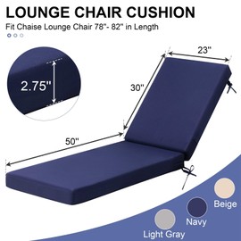 Crestlive Products Chaise Lounge Cushion, Outdoor Cushion for Patio Furniture, Outside Chair Comfortable Cushion Water Resistant for Lawn, Pool, 80''L x 23''W x 3''T (Navy)