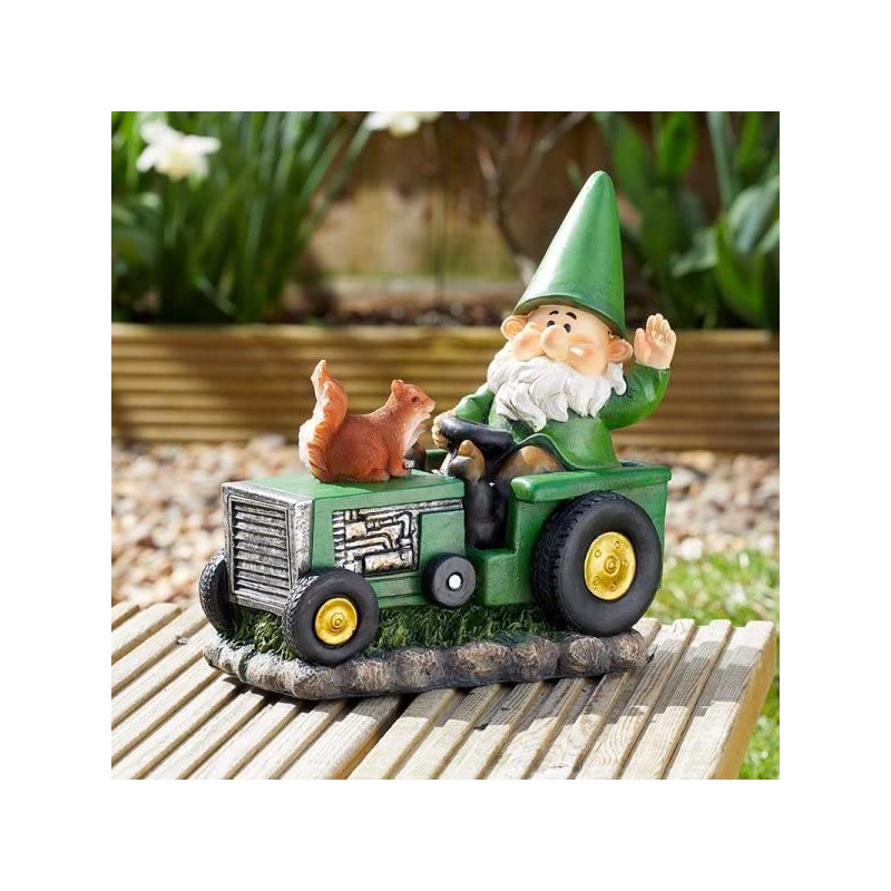 Fun Garden Ornament Wilf the Gnome on Tractor ideal for