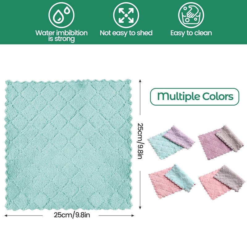 10PCS Super Absorbent Dish Towels, Microfiber Coral Fleece Cleaning Cloths