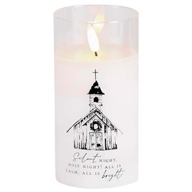 Dicksons LED Country Church - Silent Night Holy Night - All Is Calm - 6 x 3 Inch White/Black Glass Flameless Candle