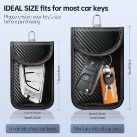 caslord Keyless Go Protection Car Keys, Pack of 2 Small Faraday Pockets, Carbon Fibre Leather, Keyless Go Protective Case, RFID Blocker Key Case, Red + Blue
