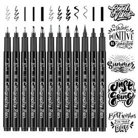 APOGO Calligraphy Pens, Black Calligraphy Set for Beginners, 12 Pack Fineliners Technical Drawing Pens, Calligraphy pens set for Calligraphy Book, Bullet Journal Accessories, Sketching, Illustration
