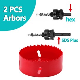 4 inch / 102mm Hole Saw with 1 pc SDS Plus Arbor and 1 pc Hex Shank Arbor, HSS Bi-Metal Hole Drilling Cutter for Wood Boards Plastic and Thin Metal (4 inch / 102mm)