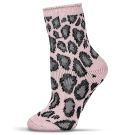 MeMoi Women's Leopard Print Cozy Warm Thermal Crew Socks Blush 9-11