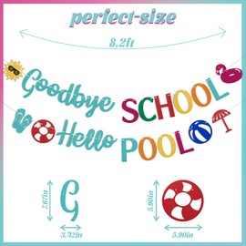 Goodbye School Hello Pool Banner - Peace Out School Hello Summer Decor, Last Day of School Banner, End of School Party Decor, Summer Pool Beach Party Decorations