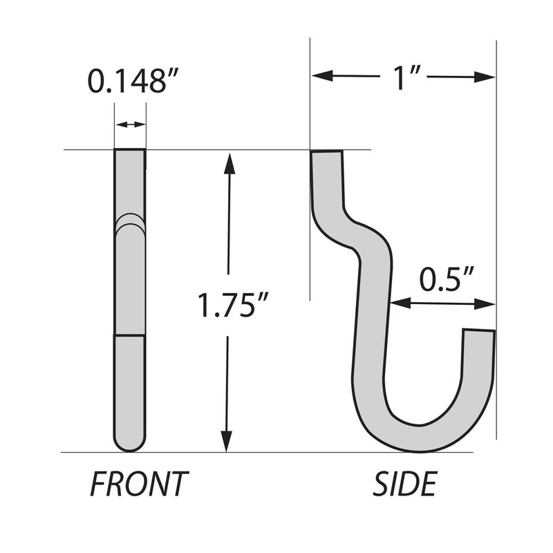 Azar Displays 700022 Metal J-Hook for Pegboard or Slatwall
